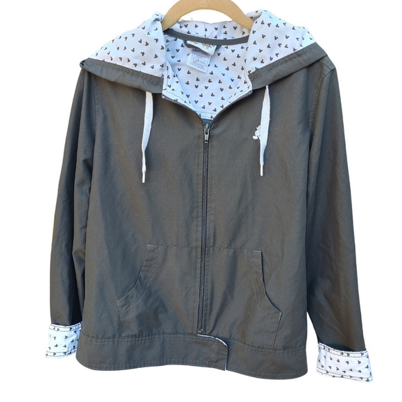 Mickey Hoodie Walt Disney World Light Jacket Zip Close Mickey Mouse Lined Black - Picture 3 of 10